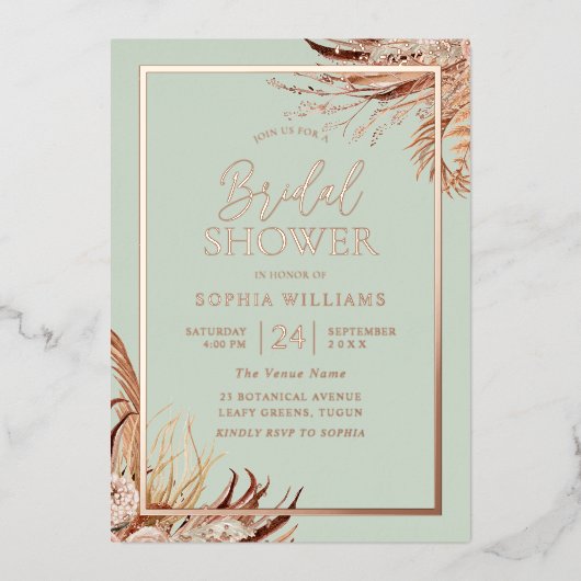 Sage Green Boho Chic Vrijgezellenfeest Real Roos G Folie Uitnodiging (Voorkant)