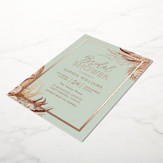 Sage Green Boho Chic Vrijgezellenfeest Real Roos G Folie Uitnodiging (Gedraaid)