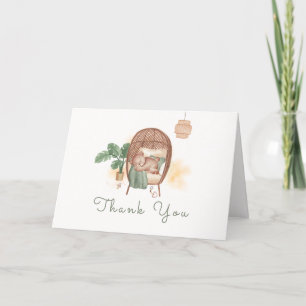 Sage Green Boho Cosy Teddy Bear Slaap Baby shower Bedankkaart
