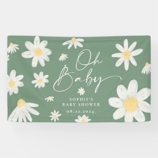 Sage Green Boho Daisy Flower Baby shower Banner (Horizontaal)