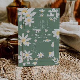 Sage Green Boho Daisy Flower Invitation Belly Band Uitnodigingen Wikkel