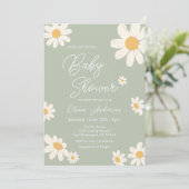 Sage Green Boho Daisy Flowers Baby shower Kaart (Staand voorkant)