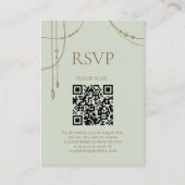 Sage Green Boho Draped Beaded Wedding QR Code RSVP Informatiekaartje (Voorkant)
