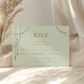 Sage Green Boho Draped Beaded Wedding RSVP Kaartje
