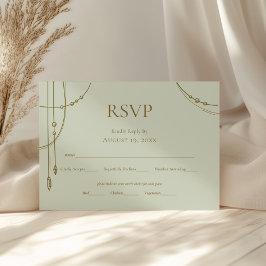 Sage Green Boho Draped Beaded Wedding RSVP Kaartje