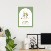 Sage Green Boho Floral Boots Baby shower Welkom Poster (Thuiskantoor)