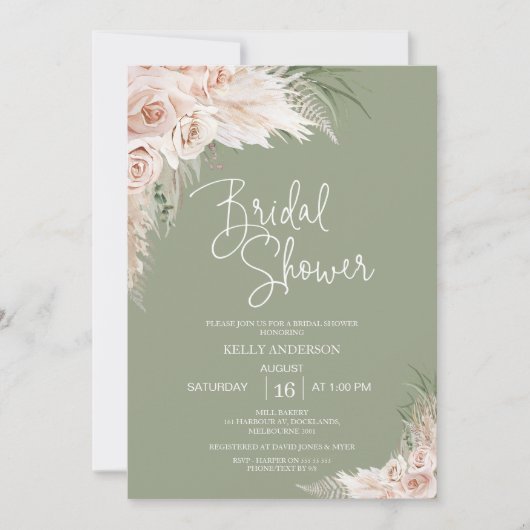Sage Green Boho Floral Bridal Shower Kaart (Voorkant)