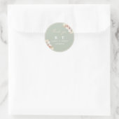 Sage Green Boho Floral Elegant Wedding Monogram Ronde Sticker (Tas)
