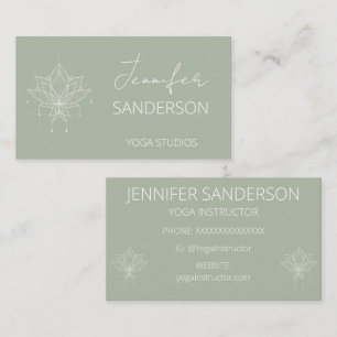 Sage Green Boho Floral Lotus Yoga Instructeur Visitekaartje