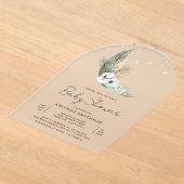 Sage Green Boho Floral Moon Arch Baby shower Acryl Uitnodigingen (Laagn)