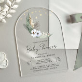 Sage Green Boho Floral Moon Arch Baby shower Acryl Uitnodigingen
