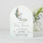 Sage Green Boho Floral Moon Arch Baby shower Kaart (Staand voorkant)