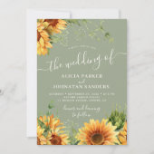 Sage green boho floral sunflower wedding kaart (Voorkant)