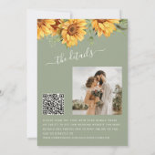 Sage green boho floral sunflower wedding kaart (Achterkant)