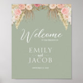 Sage Green Boho Floral Whimsical Bruiloft Welkom Poster (Voorkant)