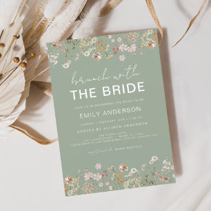 Sage Green Boho Floral Wildflower Bruidsbrunch Kaart