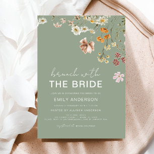 Sage Green Boho Floral Wildflower Bruidsbrunch Kaart