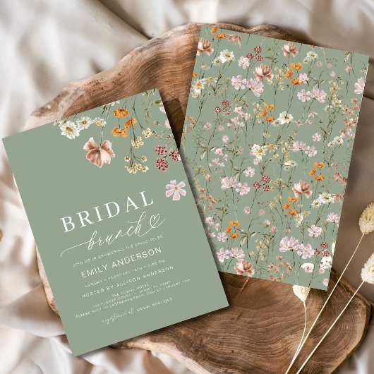 Sage Green Boho Floral Wildflower Bruidsbrunch Kaart