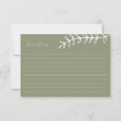 Sage Green Boho Flowers Trouwrecept Kaart Notitiekaartje (Achterkant)