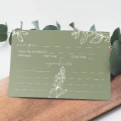 Sage Green Boho Flowers Trouwrecept Kaart Notitiekaartje