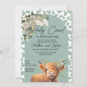 Sage Green Boho Heilige Koe Baby shower Uitnodigin Kaart (Voorkant)