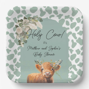 Sage Green Boho Heilige Koe Boerderij Baby shower Papieren Bordje