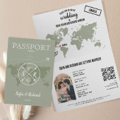 Sage Green Boho Huwelijkspaspoort Kaart QR Code