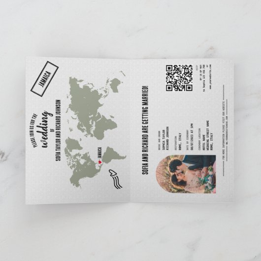 Sage Green Boho Huwelijkspaspoort Kaart QR Code (Binnen)