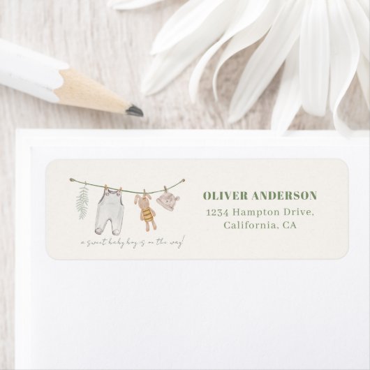 Sage Green Boho Kleding Baby shower Retouradres Etiket (Insitu)