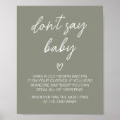 Sage Green Boho Minimalist zeg niet Baby Poster (Voorkant)