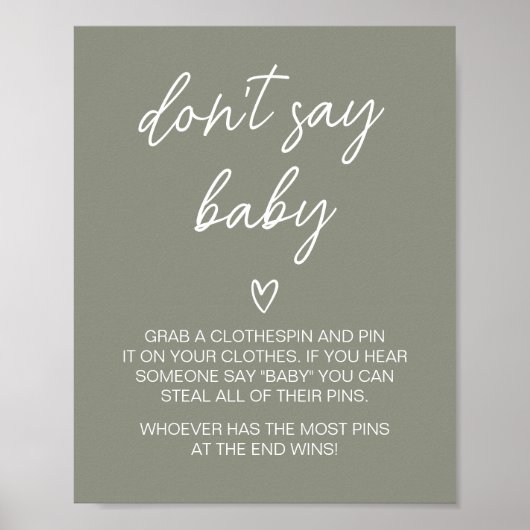 Sage Green Boho Minimalist zeg niet Baby Poster (Voorkant)