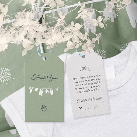 Sage Green Boho Minimalistisch Baby shower Cadeaulabel