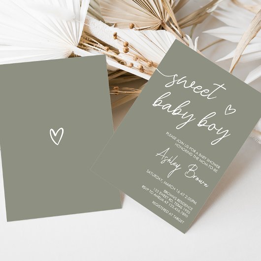 Sage Green Boho Minimalistisch Baby shower Kaart