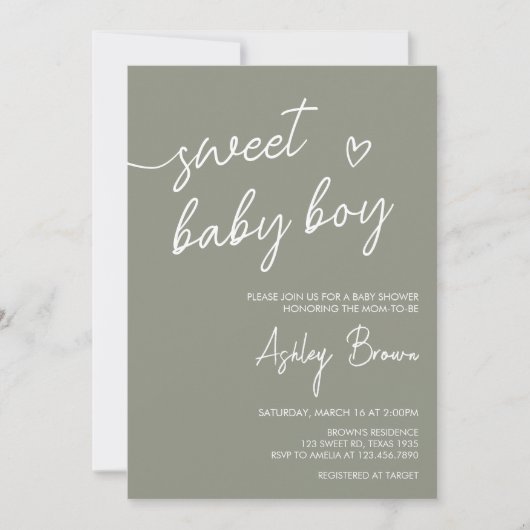 Sage Green Boho Minimalistisch Baby shower Kaart (Voorkant)