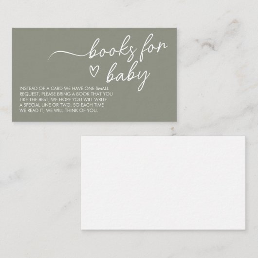 Sage Green Boho Minimalistische boeken voor Baby Informatiekaartje (Voorkant / Achterkant)