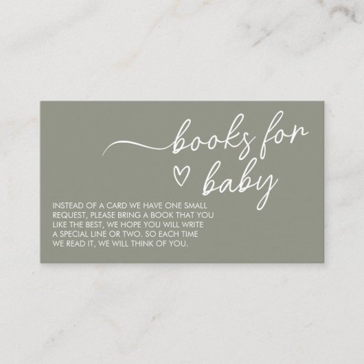Sage Green Boho Minimalistische boeken voor Baby Informatiekaartje (Voorkant)