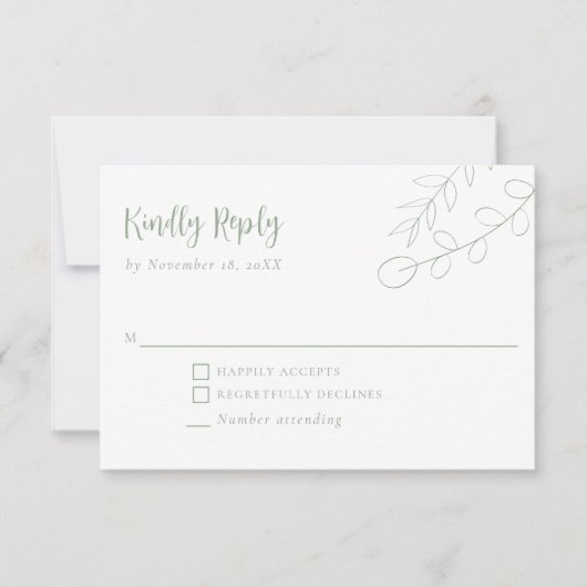 Sage Green Boho Minimalistische bruiloft RSVP Kaartje (Voorkant)