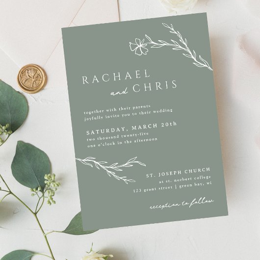 Sage Green Boho Modern Stenciled Floral Botanical Kaart