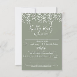 Sage Green Boho Moderne Elegante Botanische Huweli RSVP Kaartje