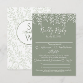 Sage Green Boho Moderne Elegante Botanische Huweli RSVP Kaartje