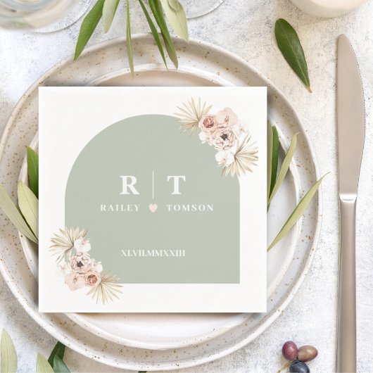 Sage Green Boho Pampas Elegant Wedding Minimalist Servet