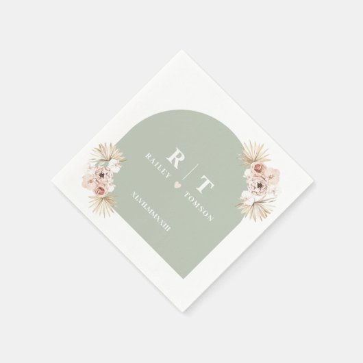 Sage Green Boho Pampas Elegant Wedding Minimalist Servet (Hoek)