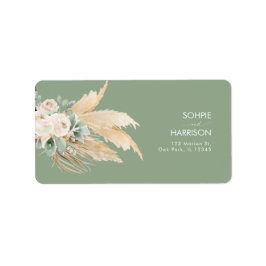 Sage Green Boho Pampas Grass Adres Label