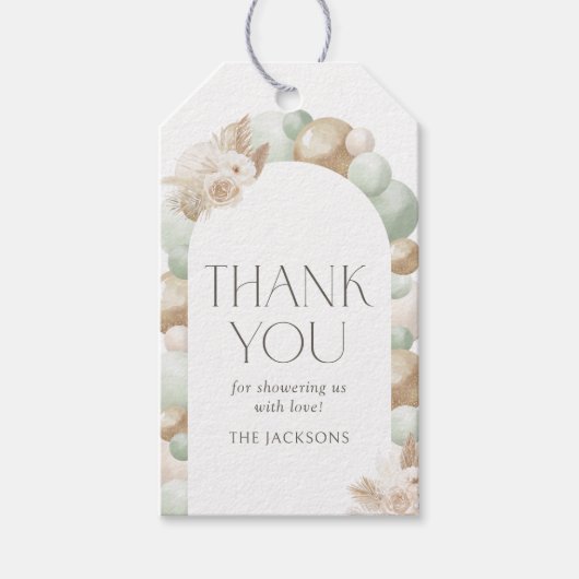 Sage Green Boho Pampas Grass Arch Baby shower Cadeaulabel (Voorkant)