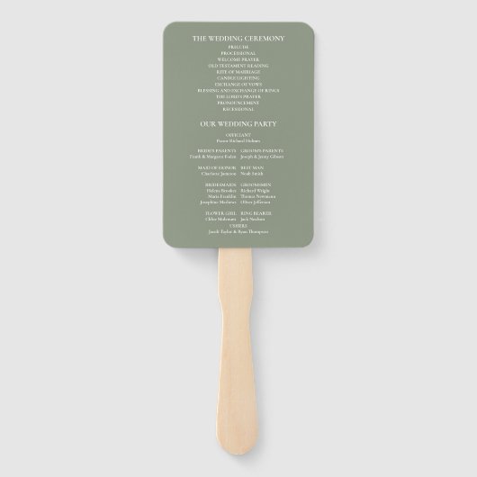 Sage Green Boho Pampas Grass Arch Wedding Programm Handwaaier (Achterkant)