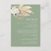 Sage Green Boho Pampas Grass Details Informatiekaartje (Voorkant)