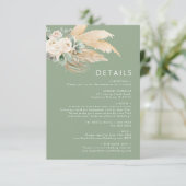 Sage Green Boho Pampas Grass Details Informatiekaartje (Staand voorkant)
