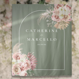 Sage Green Boho Pampas Grass Floral Wedding Wandkleed