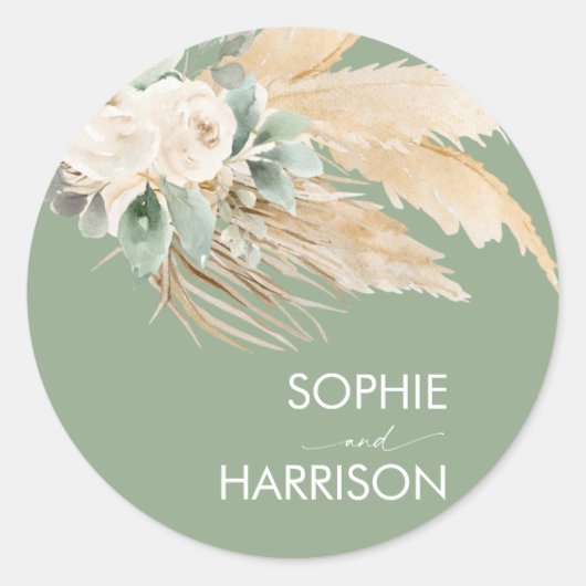Sage Green Boho Pampas Grass Ronde Sticker (Voorkant)