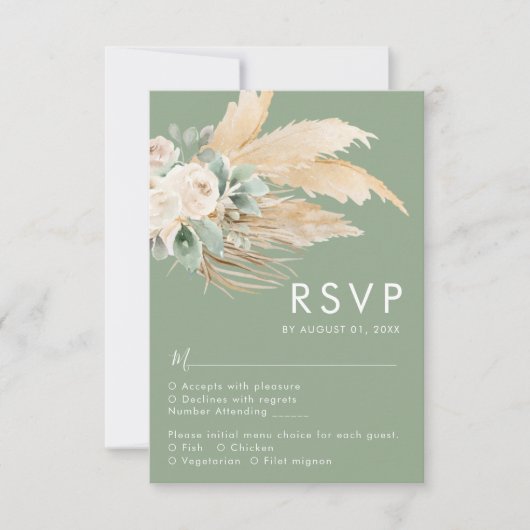 Sage Green Boho Pampas Grass RSVP Kaartje (Voorkant)
